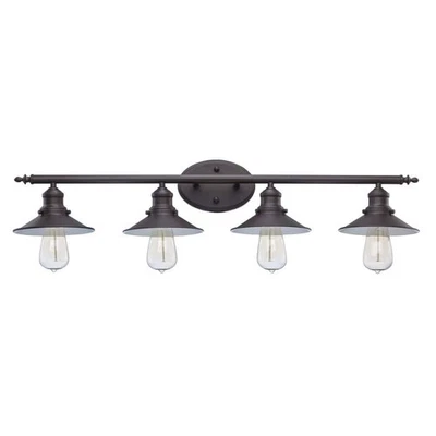 Hampton Bay Glenhurst 34" 4-Light Bronze Bathroom Vanity Light w/ Metal Shades - Image 1 of 4