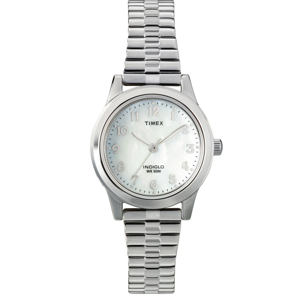Timex T2m826 Women's Silvertone Expansion Watch Indiglo 30 Meter WR 25mm Case