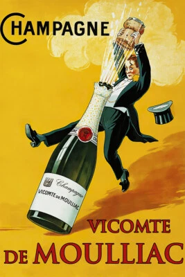 Póster de pared de arte vintage de champán francés vizconde de Moulliac - PÓSTER 20x30 Foto 1 de 4