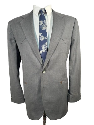 Vintage Mens Gray ROCKABILLY WESTERN COWBOY Wool Sport Coat Blazer Jacket 44R - Image 1 of 4
