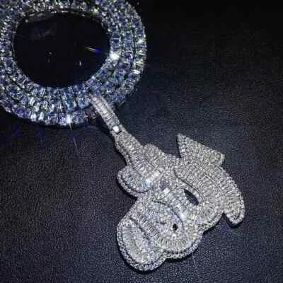 3.75Ct Round Cut Natural Moissanite Men's Allah Pendant 14k White Gold Plated - Image 1 of 4