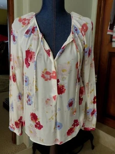 Women's Lucky Brand Peasant Style Gather Neckline Blouse Floral Print SZ S NWT - Picture 1 of 12