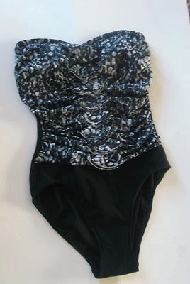 Nuevo TRAJE DE BAÑO AQUA GREEN Marca Negro y Gris Volantes Frontales Sin Tirantes o Halter Talla S Foto 1 de 4