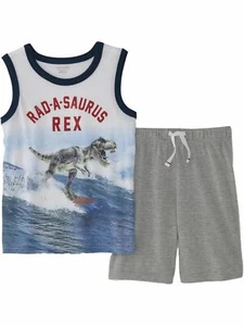 Infant & Toddler Boys White T-Rex Dinosaur Muscle T-Shirt & Short Set Outfit 24M - Picture 1 of 3