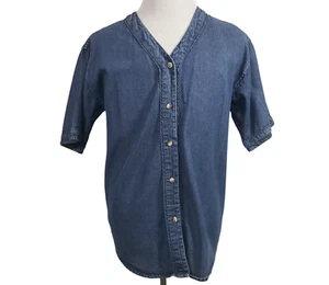 Rosettes Damen All Cotton Top Bluse Knopfleiste V-Ausschnitt Kurzarm Blau Größe L - Bild 1 von 10