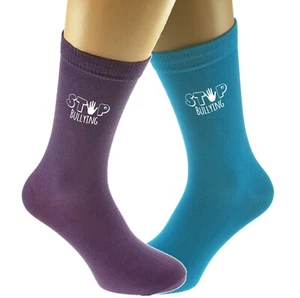 Stop Bullying Anti Bullying Odd Socks Purple Turquoise Socks - N1215 - Picture 1 of 1