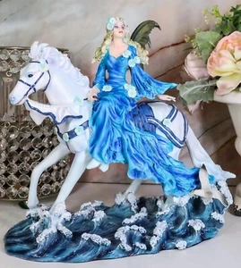 Ocean Rider Water Elemental Euphoria Fairy White Horse Statue Figurine - Picture 1 of 8