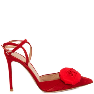 64719 Auténtico GIANVITO ROSSI Rojo Gamuza Rosa Satén Correa al Tobillo Zapatos 37 Foto 1 de 4