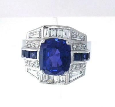 9.51 Ct Cushion Blue Sapphire and White CZ With 925 Silver Men's Wedding Ring - Image 1 of 4