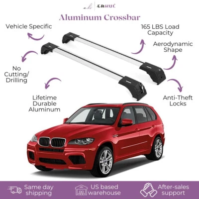 Fits BMW X5 2007-2013 with Factory Rails 2PCS Roof Rack Cross Bars 165 LBS - Изображение 1 из 4