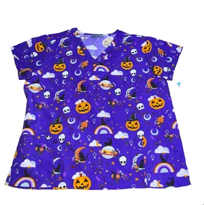 Serene Uniforms Mujer Camiseta Prenda para el torso Talla Grande 2X Nueva Púrpura Halloween Calavera - Imagen 1 de 13