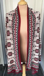 H&M Divided Cascading Cardigan Women's Tan/Red Aztec Tribal Print Size Small - Picture 1 of 7