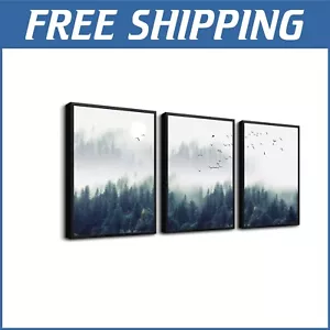Modern 3-Piece Wall Art Set - Framed Canvas Landscape Painting Decor 12x16" - Picture 1 of 8