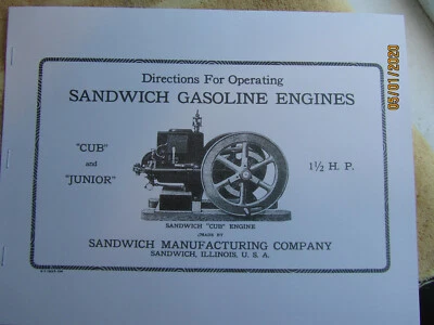1925 1 1/2HP  Sandwich Cub & Junior Gasoline Engine Instruction Manual - Image 1 of 2