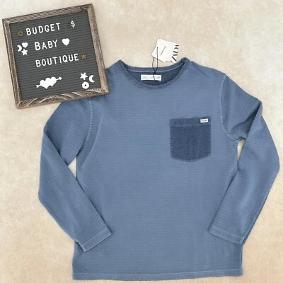 NWT ZARA Blue Garment Dye Long Sleeve Pocket Shirt Size 10 - Image 1 of 3