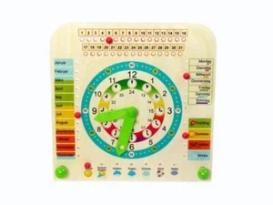 Holzdekoration Lernuhr mit Kalender und Jahreszeiten BxLxH 250x105x245mm NEU Uhr - Bild 1 von 1