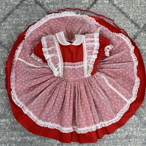 VTG Red White Apron Full Circle Pageant Dress Petticoat Size 3 - Picture 1 of 23