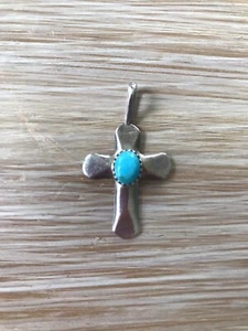 Vintage Indianer CLBZ Sterlingsilber & Türkis Kreuz Anhänger 1 Zoll gestempelt - Bild 1 von 6