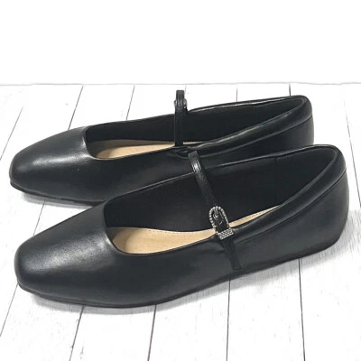 Nuevos zapatos planos de ballet Mary Jane negros con punta cuadrada para mujer Foto 1 de 4