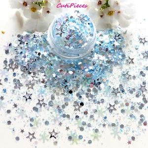 Nail Art *Schneesturm* Weihnachten Schneeflocke Sterne schillernd Sechskant Mix Glitzer Spangle Topf  - Bild 1 von 4