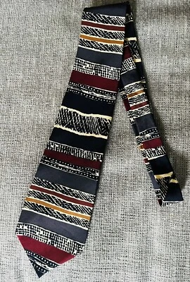 Gravata de seda vintage John Henry EUA azul marinho marrom creme, cobre - Imagem 1 de 4