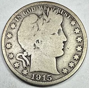 1915-D BARBER LIBERTY HEAD SILVER HALF DOLLAR CH GOOD BEAUTIFUL ORIGINAL COIN - Picture 1 of 2