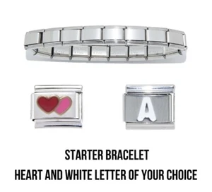 18 Glieder 9mm Italienisches Bettelarmband inkl. Herz & weißem Buchstaben nach Wahl - Bild 1 von 1