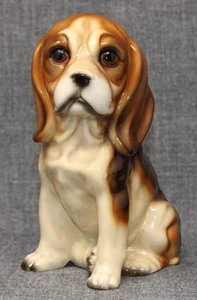 Perro cachorro de porcelana esmaltada marrón y blanco ENESCO JAPAN de colección, 6 1/2" en muy buen estado - Imagen 1 de 11