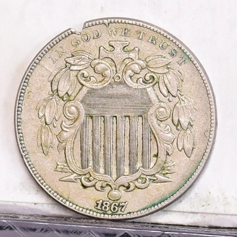 1867 Shield Nickel - No Rays - VF Details, Rim Nick at 11:00 (49255-L) Cover