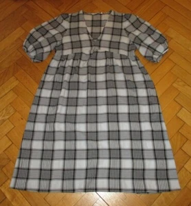 Zara Blue/Black Check Short Puff Sleeve V Neck Dress XL - Picture 1 of 4