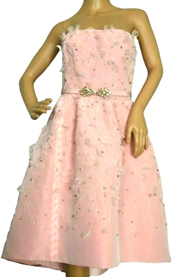 $7290 Oscar de la Renta Pasarela Pluma Bordada Rosa Vestido de Cóctel 6 + Cinturones Foto 1 de 4