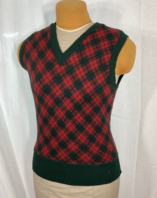 Chaleco escocés vintage, Arnold Mills para mujer, lana pura, rojo/verde, talla M Foto 1 de 4