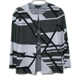 Ming Wang Women Black White Geo 3/4 Sleeve Acrylic Cardigan Sweater Small - Picture 1 of 9