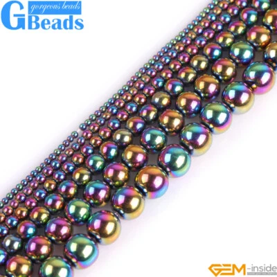 Rainbow Metallic Coated Reflections Hematite Round Beads Free Shipping 15"Strand - Image 1 of 4