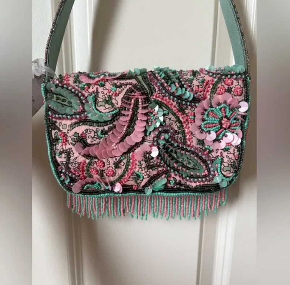 Nuevo con etiquetas Bolso Cartera Viral Tik Tok Cuentas Borla Floral Paisley Flecos Foto 1 de 1