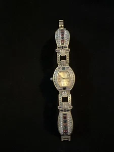 Vintage Heidi Daus Swarovski Crystal Bronze Tone Quartz Bracelet Watch Works - Picture 1 of 9