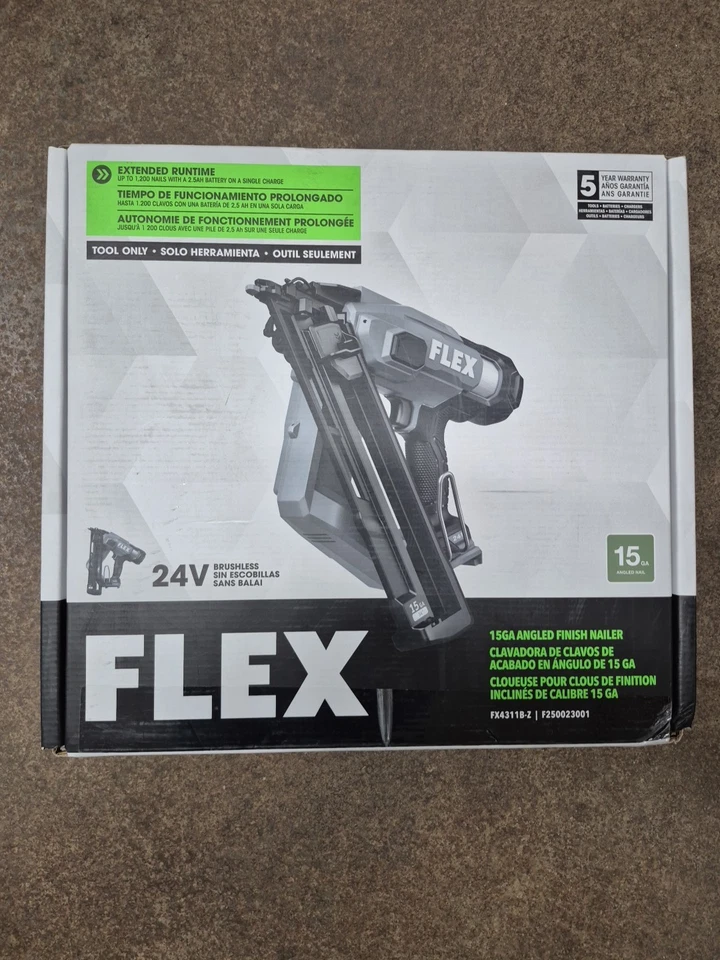 Novo! Pregador FLEX 2-1/2" calibre 15 acabamento angular sem fio FX4311B-Z, somente ferramenta - Imagem 1 de 1