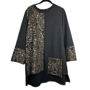 IC Collection Connie K asymmetrische Tunika schwarz gold Blumen Art Lagenlook XL - Bild 1 von 3