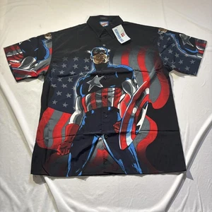 Vintage Captain America Shirt Mens Large Button Up Allover Print Marvel 00s - Picture 1 of 9
