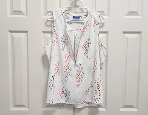 Women's Apt. 9 Abstract Color Speck 1/2 Zip White Sleeveless Tank Top Blouse XL - Afbeelding 1 van 5