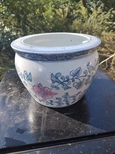 Asiatisches Porzellan blau und weiß Übertopf 7 cm hoch 9 1/2 breit - Bild 1 von 6