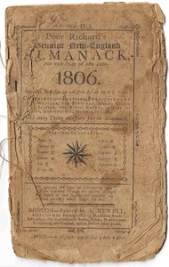 1806 Poor Richard's Genuine New England Almanack Newell Boston Antique No. IV - Bild 1 von 4