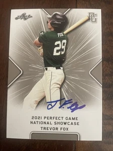 TREVOR FOX 2021 LEAF PERFECT GAME NATIONAL SHOWCASE RC AUTO SIGNED IP #288 - Picture 1 of 5