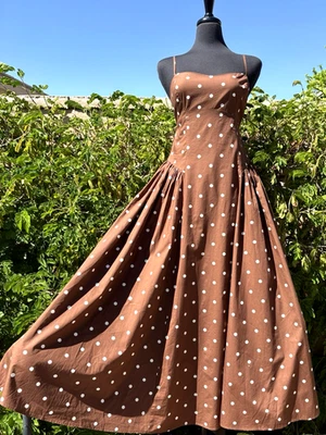 Maxi Vestido Caroline Constas M Marrón Oscuro/Tostado Lunares Sin Espalda Abierta-NUEVO CON ETIQUETAS Foto 1 de 4