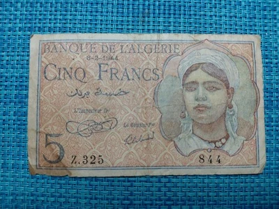 🇩🇿 Algeria  5 francs 1944  P-94   WWII  Banknotes 112125-13 - Image 1 of 3
