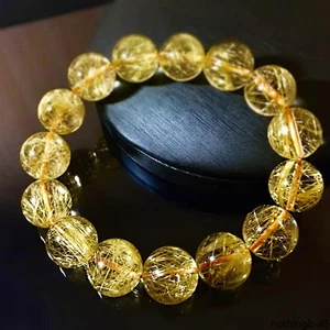 Gold Rutil Kristall Herren Einzel Ring Rutil Gelb Haar Kristall Armband - Bild 1 von 9