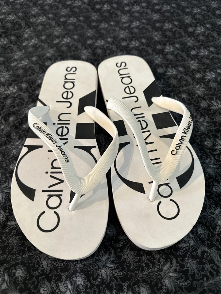 Calvin Klein CK Flip Flops Size. 9 Black & White.  NWOT - Image 1 of 3