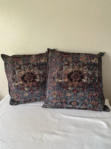 Tapestry Throw Pillow Covers Rug Boho Look Set / 2 Multicolor 18” Zippered - Picture 1 of 5
