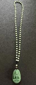 Vintage Asian jade green and black beaded necklace Asian figure 30" - Picture 1 of 5