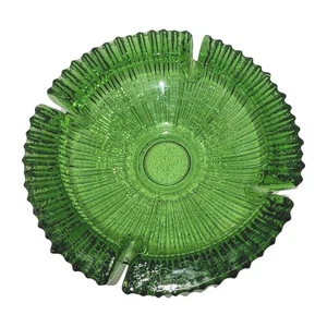 Vtg Blenko Art Glass Ashtray 9" Huge Green Sunburst #624 Ribbed Heavy MCM A+!❇️ - Picture 1 of 12